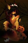  anthro breasts distracting_watermark ear_piercing facial_piercing featureless_breasts feline female half-closed_eyes halloween holidays jewelry lip_piercing mammal necklace no_pupils nose_piercing nude outside pandora_(artist) piercing smile solo watermark 