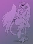  anthro areola breasts female half-closed_eyes nipple_piercing nipples nude pandora_(artist) piercing simple_background solo sphinx wings 