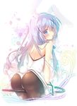  animal_ears ass back bare_shoulders black_legwear blue_eyes blue_hair blush bunny_ears bunny_tail bunnysuit cane card fake_animal_ears gochuumon_wa_usagi_desu_ka? hair_ornament hairband kafuu_chino long_hair looking_at_viewer mitsumomo_mamu pantyhose playing_card solo tail wrist_cuffs x_hair_ornament 