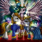  2016 absurd_res blonde_hair blue_eyes clothed clothing derpy_hooves_(mlp) dress equine eye_contact feathered_wings feathers female feral fetlocks friendship_is_magic group hair hi_res horn inside long_hair male mammal multicolored_hair my_little_pony neko-me pegasus prince_blueblood_(mlp) princess_celestia_(mlp) purple_eyes smile spread_wings unicorn wedding wedding_dress winged_unicorn wings yellow_eyes 