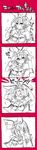  4koma ahoge animal_ears arc_system_works blush breasts bridal_veil bunny_ears cleavage comic covering covering_face dress elphelt_valentine gloves guilty_gear guilty_gear_xrd large_breasts long_sleeves monochrome short_hair solo spikes translation_request veil wedding_dress 