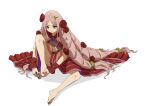  1girl absurdly_long_hair anna_sprengel applying_pedicure bare_legs barefoot big_hair black_leotard blush breasts clipping_toenails closed_mouth clothing_cutout dress dress_flower flower frills full_body hair_flower hair_ornament hand_on_own_foot highres knee_up leotard long_hair multicolored_leotard nail_clippers nail_polish navel navel_cutout pink_eyes pink_hair purple_dress purple_eyes red_flower red_leotard red_nails red_rose rose rosenkreutz simple_background sitting solo tatararashi toaru_majutsu_no_index toaru_majutsu_no_index:_genesis_testament toenail_polish toenails v-shaped_eyebrows very_long_hair waist_cape white_background 