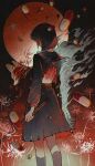  1girl black_hair black_serafuku black_skirt black_socks flower fox_hinako highres holding holding_lead_pipe lead_pipe mismatched_arms pill school_uniform serafuku shimizu_hinako silent_hill_(series) silent_hill_f skirt socks spider_lily spoilers torn_clothes tsubonari 