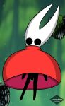 2_horns anthro arthropod black_body black_eyes clothing digital_media_(artwork) female genitals gliding hi_res hollow_knight_(franchise) horn hornet_(hollow_knight) insect leprechaun_(artist) simple_background solo team_cherry vulva