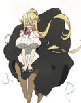  big_breasts blonde_hair blue_eyes blush breasts centaur centorea_shianus_(monster_musume) clothed clothing equine equine_taur erect_nipples female hair huge_breasts long_hair mammal monster_girl monster_musume nipples pointy_ears poncho_(artist) ponytail solo taur tight_clothing 