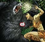  baloo barefoot bear black_hair claws clothed clothing disney face_paint female hair human jewelry jungle jungle_book mammal mowgli necklace skimpy tattoo unknown_artist 