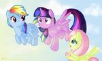  blue_feathers bubblehun_(artist) cutie_mark equine feathered_wings feathers female feral fluttershy_(mlp) friendship_is_magic fur hair horn horse long_hair mammal multicolored_hair my_little_pony pegasus pink_hair pony purple_eyes rainbow_dash_(mlp) rainbow_hair twilight_sparkle_(mlp) winged_unicorn wings 
