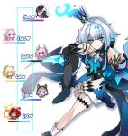  1boy 6+girls aglaea_(honkai:_star_rail) aqua_eyes bare_shoulders black_hair blonde_hair blue_eyes cerydra_(honkai:_star_rail) chibi choikfu cipher_(honkai:_star_rail) cosplay crown cyrene_(honkai:_star_rail) cyrene_(honkai:_star_rail)_(cosplay) cyrene_(ripples_of_past_reverie)_(honkai:_star_rail) detached_sleeves grey_hair highres honkai:_star_rail honkai_(series) hood hysilens_(honkai:_star_rail) jewelry juliet_sleeves knee_up long_hair long_sleeves looking_at_viewer lygus_(honkai:_star_rail) mini_crown multiple_girls pink_eyes pink_hair puffy_sleeves red_hair ring simple_background sitting smile tribbie_(honkai:_star_rail) white_background 
