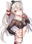  amatsukaze_(kantai_collection) ass bangs black_panties blonde_hair breasts commentary_request contrapposto crop_top cup drinking drinking_straw from_above garter_straps grey_neckwear hair_between_eyes hair_tubes hand_on_hip headgear highres kantai_collection lifebuoy long_hair looking_at_viewer looking_back nail_polish navel neckerchief nekometaru nipples no_pants panties red_nails see-through sidelocks small_breasts solo standing starbucks thighhighs translucent two_side_up underwear white_background yellow_eyes 
