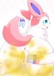  3sthrees anus blue_eyes blush breathing butt canine eeveelution fart female feral fur hi_res looking_back mammal nintendo open_mouth pink_fur pok&eacute;mon presenting pussy solo sweat sylveon video_games 
