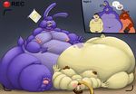  belly bonnie_(fnaf) camera canine five_nights_at_freddy&#039;s force_feeding forced fox foxy_(fnaf) human lagomorph mammal moobs nipples obese overweight rabbit recording studthekangaroo stuffing video_games wolfgerlion64 