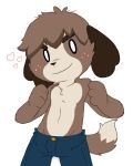  &lt;3 2015 animal_crossing anthro canid canine canis chest_tuft clothed clothing digby_(animal_crossing) dog freckles looking_at_viewer male mammal nintendo oob simple_background smile solo standing topless tuft v-cut video_games white_background 