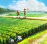  clouds grass hat inumura_(inu_noya) nature npc_trainer pokemon poliwag shorts trees water youngster_(pokemon) 
