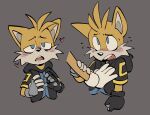  2025 5_fingers ambiguous_gender anthro arm_grab black_clothing black_eyebrows black_gloves black_handwear black_hoodie black_nose black_topwear blue_clothing blue_eyes blue_hoodie blue_topwear blush bodily_fluids canid canine cheek_tuft clothed clothed_anthro clothed_male clothing disembodied_hand drooling duncanscocc duo eyebrows facial_tuft fingers fist flying_sweatdrops fox fur gloves grey_background grey_clothing grey_gloves grey_handwear grey_inner_ear half-closed_eyes hand_on_belly hand_on_chest handwear heart_symbol hearts_around_head hi_res hood hoodie looking_up male male_anthro male_focus mammal multicolored_body multicolored_clothing multicolored_fur multicolored_gloves multicolored_handwear multicolored_hoodie narrowed_eyes netflix open_mouth orange_body orange_ears orange_fur pink_tongue saliva saliva_on_face sega simple_background snout solo_focus sonic_prime sonic_the_hedgehog_(series) sweat sweatdrop tails_nine tan_body teeth tongue topwear touch_starved tuft two_tone_body two_tone_fur two_tone_inner_ear white_body white_clothing white_fur white_gloves white_handwear white_inner_ear wide_eyed yellow_clothing yellow_hoodie yellow_topwear 