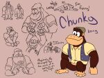 2024 4:3 5_fingers 5_toes anthro arm_tuft arms_bent bent_legs black_eyes bottomless bottomless_anthro bottomless_male brown_background brown_body brown_eyes brown_fur brown_necktie brown_tongue button_(fastener) character_name chunky_kong closed_frown closed_smile clothed clothed_male clothing conjoined_eyes cousins_(lore) digital_drawing_(artwork) digital_media_(artwork) donkey_kong_(character) donkey_kong_(series) elbow_tuft empty_eyes english_description english_text exclamation_point family_guy_death_pose featureless_crotch feet female female_anthro fingers fingers_together fist flat_colors frown fur furrowed_brow green_clothing green_hat green_headwear group hand_holding hat headgear headwear hi_res insertthenewblhere kong lanky_kong larger_anthro larger_male lmfao lying male male_anthro mammal meme mostly_nude mostly_nude_anthro mostly_nude_male mouth_closed multiple_images muscular muscular_anthro muscular_male necktie necktie_only nintendo no_pupils on_side open_clothing open_mouth open_smile open_topwear open_vest pacifier primate punch purple_clothing purple_topwear purple_vest simple_background sitting size_difference smaller_anthro smaller_female smaller_male smile standing tan_body tan_dress_shirt tan_skin text tiny_kong toes tongue topwear tuft vest xd