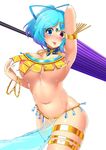  alternate_breast_size alternate_costume alternate_hairstyle areola_slip areolae arm_up armlet armpits belly blue_eyes blue_hair blush bouncing_breasts bracelet breasts cleavage closed_umbrella commentary cowboy_shot dancer dancing detached_collar forehead_jewel gradient_hair hatchet heterochromia highres hitotsuki_nebura jewelry large_breasts looking_at_viewer multicolored_hair navel no_bra nose_blush oriental_umbrella pelvic_curtain ponytail purple_hair red_eyes revealing_clothes sarong short_hair solo sweat tatara_kogasa thighlet tongue tongue_out touhou two-tone_hair umbrella underboob white_background 