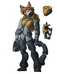 absurd_res armor basitin big_ears chest_plates felid feline fluffy fluffy_hair fur grey_eyes grime gun hair headgear helmet hi_res industrial male mammal mechanic model_sheet ranged_weapon science_fiction setriaphtfj spacesuit submachine_gun tan_body tan_fur twokinds weapon