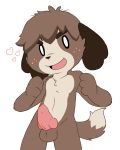 &lt;3 2015 animal_crossing animal_genitalia animal_penis anthro canid canine canine_penis canis chest_tuft digby_(animal_crossing) dog freckles knot looking_at_viewer male mammal nintendo oob open_mouth penis simple_background smile solo standing tuft v-cut video_games white_background 