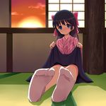  blush bow child clouds feet hair_bow indoors kimono long_hair looking_at_viewer on_floor shiny_hair sky socks solo sun tanuxu 