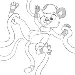  2016 anthro anus bound chest_tuft cougari female feral flat_chested fur gloves_(marking) hi_res markings one_eye_closed open_mouth pawpads pussy rawrunes restrained simple_background smile spread_legs spreading tentacles tuft unknown_species white_background 