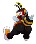  2016 amber_eyes anthro anus arthropod balls bee butt charmy_bee hi_res insect looking_at_viewer looking_back male rear_view simple_background smile solo sonic_(series) sssonic2 white_background 
