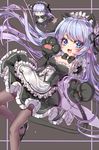  alternate_costume animal_ears apron black_bow black_footwear black_gloves black_skirt blue_eyes bow bowtie cat_ears cat_tail elsword enmaided feet_out_of_frame frills gloves grey_background grey_legwear highres long_hair looking_at_viewer luciela_r._sourcream maid maid_headdress pantyhose paw_gloves paws robot shoes silver_hair skirt smile solo symbol-shaped_pupils tail wataru_kuri 