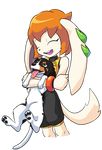  2016 anthro canine clothed clothing cream_fur dog duo eyes_closed female feral freedom_planet fur goshaag hair mammal milla_basset nude orange_hair tongue tongue_out video_games white_fur 