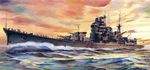  cannon cruiser imperial_japanese_navy japanese_flag kikumon koizumi_kazuaki_production military military_vehicle myoukou_(cruiser) no_humans ocean seaplane ship turret warship watercraft 