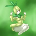  2016 anthro anthrofied blush breasts butt clothed clothing flora_fauna green_background green_hair hair leaves lurkingtyger mouthless navel nintendo nipple_bulge petilil plant pok&eacute;mon pok&eacute;morph red_eyes simple_background solo video_games 