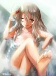  ;q alcohol bangs barefoot bathing bathtub breasts collarbone crossed_legs cup drinking_glass dripping eyebrows eyebrows_visible_through_hair feet grey_eyes grey_hair hair_between_eyes head_tilt holding holding_cup indoors kantai_collection large_breasts leaning_back light_brown_hair long_hair looking_at_viewer nude one_eye_closed partially_submerged pola_(kantai_collection) ripples sasano_shiki shade short_eyebrows sitting sketch soles solo steam tongue tongue_out twitter_username wavy_hair wet wet_hair wine wine_glass 