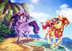  2016 avian beach bird cloud cutie_mark cyan_eyes dennyvixen duo equestria_girls equine eyelashes eyewear feathered_wings feathers female feral flower flower_in_hair friendship_is_magic hair horn long_hair mammal multicolored_hair my_little_pony open_mouth outside palm_tree plant purple_eyes sand seaside sky sunglasses sunset_shimmer_(eg) tongue tongue_out tree twilight_sparkle_(mlp) two_tone_hair unicorn water winged_unicorn wings 
