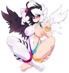  arm_behind_head bad_id bad_tumblr_id black_hair black_wings breasts full_body halo highres horn large_breasts long_hair multicolored multicolored_hair multicolored_skin nipples original pale_skin pink_eyes slugbox smile solo split_theme transparent_background two-tone_hair two-tone_skin white_wings wings 