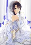  ao_no_neko black_hair bridal_veil dress elbow_gloves gloves long_hair looking_back original solo tiara veil wedding_dress white_dress 