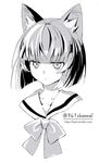  androgynous animal_ears bad_id bad_twitter_id bangs blunt_bangs bob_cut bow cat_ears collarbone greyscale kuroi kuroinyan looking_at_viewer monochrome pixiv_fantasia pixiv_fantasia_new_world portrait short_hair simple_background solo twitter_username watermark web_address white_background 