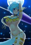  alternate_breast_size alternate_costume alternate_hairstyle areola_slip areolae arm_up armlet armpits belly blue_eyes blue_hair blush bouncing_breasts bracelet breasts cleavage closed_umbrella cowboy_shot dancer dancing detached_collar forehead_jewel full_moon gradient_hair harem_outfit hatchet heterochromia highres hitotsuki_nebura jewelry large_breasts looking_at_viewer moon multicolored_hair navel night night_sky no_bra nose_blush oriental_umbrella pelvic_curtain ponytail purple_hair red_eyes revealing_clothes sarong see-through short_hair sky solo sparkle star_(sky) starry_sky sweat tatara_kogasa thighlet tongue tongue_out touhou two-tone_hair umbrella underboob 