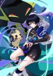  1boy absurdres armor black_bodysuit black_bow black_bridal_gauntlets black_hair black_shorts blue_cape blue_gemstone blue_kimono blunt_ends bodysuit bow bridal_gauntlets bright_pupils cape cat creature creature_on_shoulder creature_request crossover espurr eyeliner eyeshadow gem genshin_impact gold gold_ring grey_background hakama hakama_shorts hand_up highres holding holding_poke_ball japanese_armor japanese_clothes juban kimono kote kurokote leg_warmers looking_at_viewer makeup male_focus mandarin_collar middle_ring mimikyu on_shoulder open_clothes open_kimono parted_lips pleated_shorts poke_ball pokemon pokemon_(creature) purple_eyes purple_rope red_eyeliner red_eyeshadow renkon_25251020 rope scaramouche_(genshin_impact) shorts snake star_(sky) starry_sky_background tassel tsurime vision_(genshin_impact) wanderer_(genshin_impact) white_kimono white_leg_warmers white_pupils white_trim wind wispy_bangs 