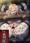  1boy 1girl ahegao ajula_wachula anal asuna_(sao) blush body_writing braid breasts clenched_teeth collar cross-section cum cum_in_ass cum_in_pussy cum_overflow cumdrip cumdump dashed_eyes dilation_belt disembodied_penis ejaculation fishnet_thighhighs fishnets half_up_braid hetero highres internal_cumshot invisible_man large_breasts nipple_piercing nipples nude orange_hair penis piercing pillory rape restrained sex spread_legs sword_art_online tally teeth thighhighs wet 