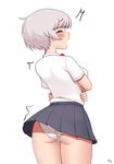  ass blush closed_eyes kuroonehalf miniskirt panties shirt short_hair silver_hair skirt solo underwear white_shirt 