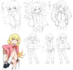  3girls :3 animal_print arm_at_side bandaid bandaid_on_leg bat_wings black_shoes black_skirt blonde_hair blowing_kiss blush_stickers bow bowtie bright_pupils camisole chair choker clenched_hands contrapposto covering_own_mouth cowboy_shot cropped_legs crossed_legs demon_girl demon_tail disgaea dot_nose double_strap_slip dress_shirt earrings elbow_rest etna_(disgaea) fangs flat_chest flipped_hair foot_out_of_frame full_body hair_bow hair_flaps hand_on_own_face hand_on_own_knee hand_to_own_mouth hand_up hands_up head_tilt highres idolmaster idolmaster_cinderella_girls jacket jacket_on_shoulders jewelry jitome knee_blush knee_up leg_warmers leopard_print lineart lips long_hair long_sleeves makai_senki_disgaea mary_janes matoba_risa medium_hair mesugaki monogatari_(series) multiple_girls multiple_views narrowed_eyes navel o-ring o-ring_choker on_chair one_eye_closed open_mouth oshino_shinobu pink_nails pink_sweater platform_heels pleated_skirt pointy_ears puckered_lips raised_inner_eyebrows red_bow red_bowtie ricman_rt ringed_eyes school_chair sequential shirt shoes short_twintails sidelocks sitting skirt skull_earrings sleeves_past_wrists slit_pupils smile smug standing strap_slip sweater tail thighhighs twintails very_long_hair waving white_leg_warmers white_pupils wings yellow_eyes 