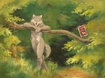  anthro brown_fur canine claws female fur grass leaning looking_at_viewer mammal multicolored_fur nature navel nude painting scale_(artist) sign smile solo text tree two_tone_fur wolf 