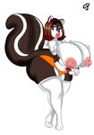  anthro big_breasts big_butt breasts brown_hair butt clothed clothing erect_nipples facial_piercing female gammanaut hair huge_breasts legwear mammal nipple_piercing nipples open_shirt piercing pose purple_eyes rodent short_hair skimpy solo squirrel thick_thighs thigh_highs wide_hips 