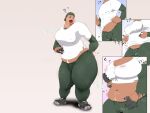 2011 bear big_breasts bottomwear breast_growth breasts bulge camel_toe clothing digital_media_(artwork) female footwear gender_transformation giant_panda gillpanda_(character) growth human human_to_anthro male mammal mtf_transformation navel nipple_outline nken open_mouth overweight pants question_mark shoes simple_background solo species_transformation standing surprised torn_clothing transformation weight_gain