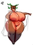  anthro antlers big_breasts breasts brown_hair cervine clothed clothing deer female gammanaut hair hands_on_hip horn huge_breasts inverted_nipples mammal nipples pose pubes pussy sheer_clothing skimpy solo translucent transparent_clothing voluptuous wide_hips 