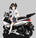  absurdres bakuon!! bow brown_hair commentary_request ground_vehicle hair_ribbon highres honda_pcx150 looking_at_viewer motor_vehicle nakano_chisame ribbon school_uniform scooter short_twintails solo suzuki-shi twintails 