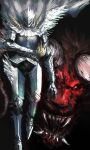  2boys absurdres armor berserk broken_horn demon full_armor griffith_(berserk) helmet highres horns kyezzzz male_focus monster multiple_boys teeth white_hair zodd_(berserk) 