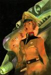  belt earth_federation_space_forces gundam hat highres insignia matilda_ajan mecha military_hat military_rank_insignia military_uniform military_vehicle non-web_source open_mouth robot yasuhiko_yoshikazu 