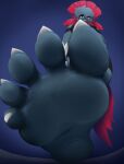 2025 5_toes :3 absurd_res anthro anthrofied arm_tuft athletic athletic_anthro athletic_female bangs barefoot biped black_bottomwear black_clothing black_eyebrows black_nose black_shirt black_topwear blue_background bottomwear breasts cheek_tuft claws clothed clothing curling_toes cute_fangs dark_eyelids digital_media_(artwork) digital_painting_(artwork) ear_piercing ear_ring elbow_tuft eyebrows eyelashes facial_tuft fan_character fang_the_weavile fangs feet female female_anthro fingerless_gloves foot_focus foreshortening freckled_face freckles front_view fur generation_4_pokemon gloves grin hair half-closed_eyes handwear happy head_tuft hi_res humanoid_feet imminent_stomp inner_ear_fluff jewelry looking_at_viewer looking_down looking_down_at_viewer low-angle_view mammal medium_breasts narrowed_eyes naughty_face neck_tuft nintendo off_shoulder painting_(artwork) perspective piercing plantigrade pokemon pokemon_(species) pokemorph raised_foot red_eyes red_hair red_tail ring_piercing shirt shoulder_tuft signified-blue simple_background smile smiling_at_viewer smirk snaggle_tooth soles solo spread_toes standing stomping_pov tail teasing teeth thick_eyelashes toe_claws toes topwear torn_clothing torn_shirt torn_topwear tuft weavile white_claws worm's-eye_view