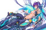  2016 breasts damaged dated def_(chronowarld) fingerless_gloves gloves highres long_hair mecha_musume navel original parted_lips parts_exposed purple_hair small_breasts solo 