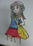  blue_(pokemon) brown_eyes brown_hair long_hair pokemon pokemon_(game) pokemon_frlg skirt solo sugimori_ken 