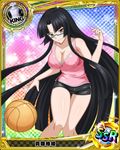  artist_request basketball black_hair blue-framed_eyewear breasts brown_eyes card_(medium) character_name chess_piece cleavage covered_nipples glasses high_school_dxd king_(chess) large_breasts long_hair official_art shinra_tsubaki solo sparkle trading_card very_long_hair 